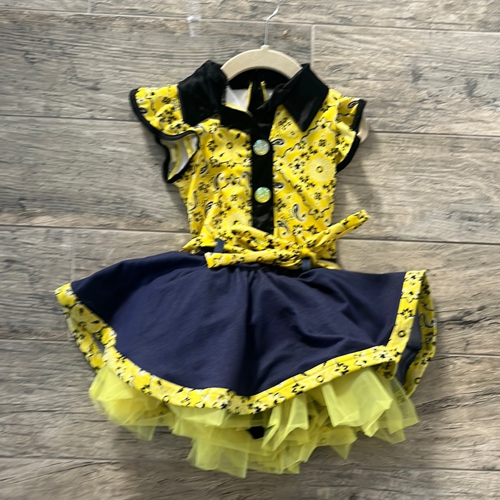 Yellow and denim color western dance costume .
